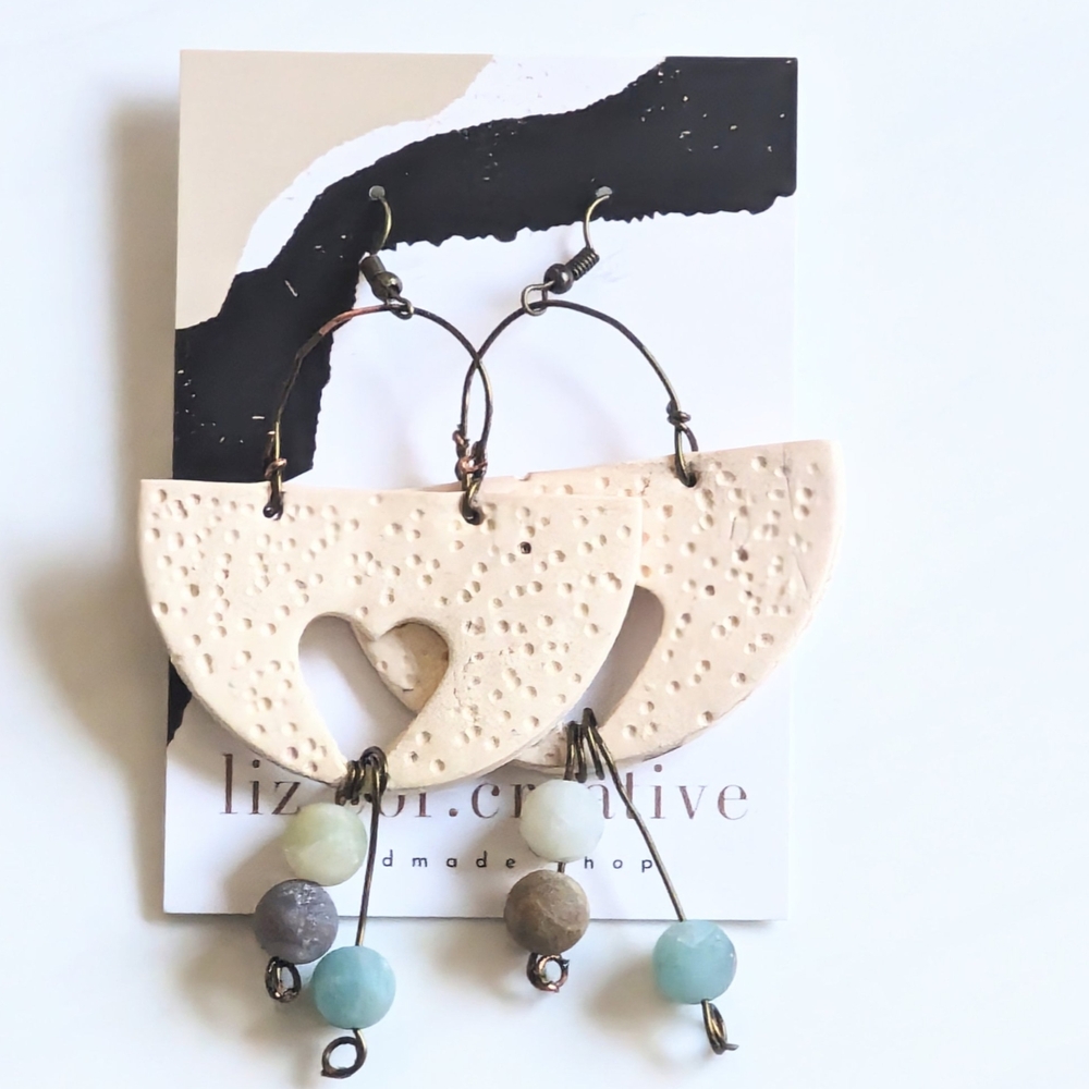 Cream Semi-Circle Heart Cutout Earrings